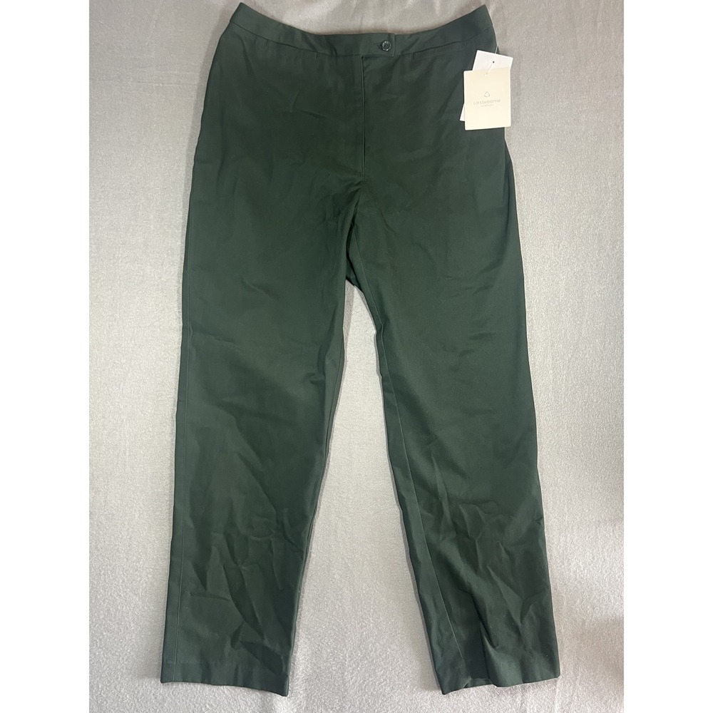 Liz Claiborne Lizsport Women's Size 14 English Country Green Flat Front Pants
